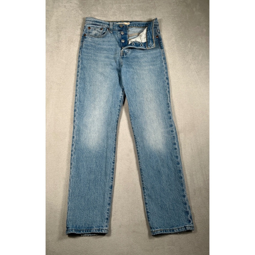 Levi's Wedgie Straight Jeans Women 24 Light Wash High Rise Crop Denim Button Fly